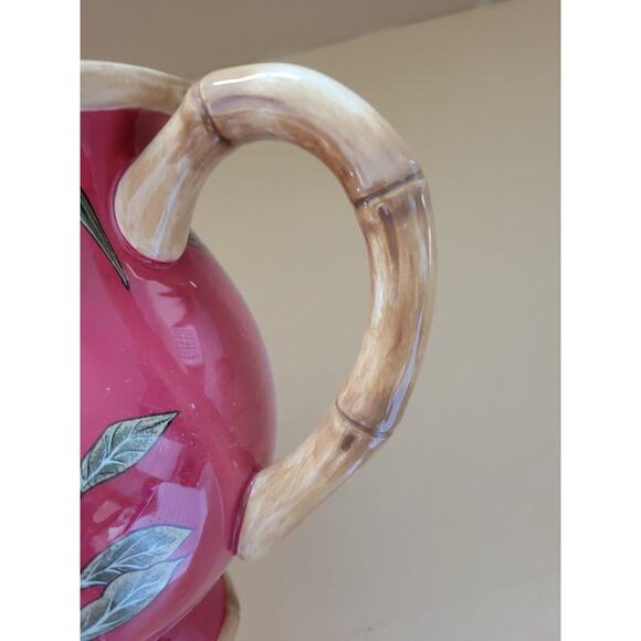 Burton+Burton Ceramic Pitcher Birds Flowers Butterflies Asian RICH DYNASTY Red - Picture 3 of 7